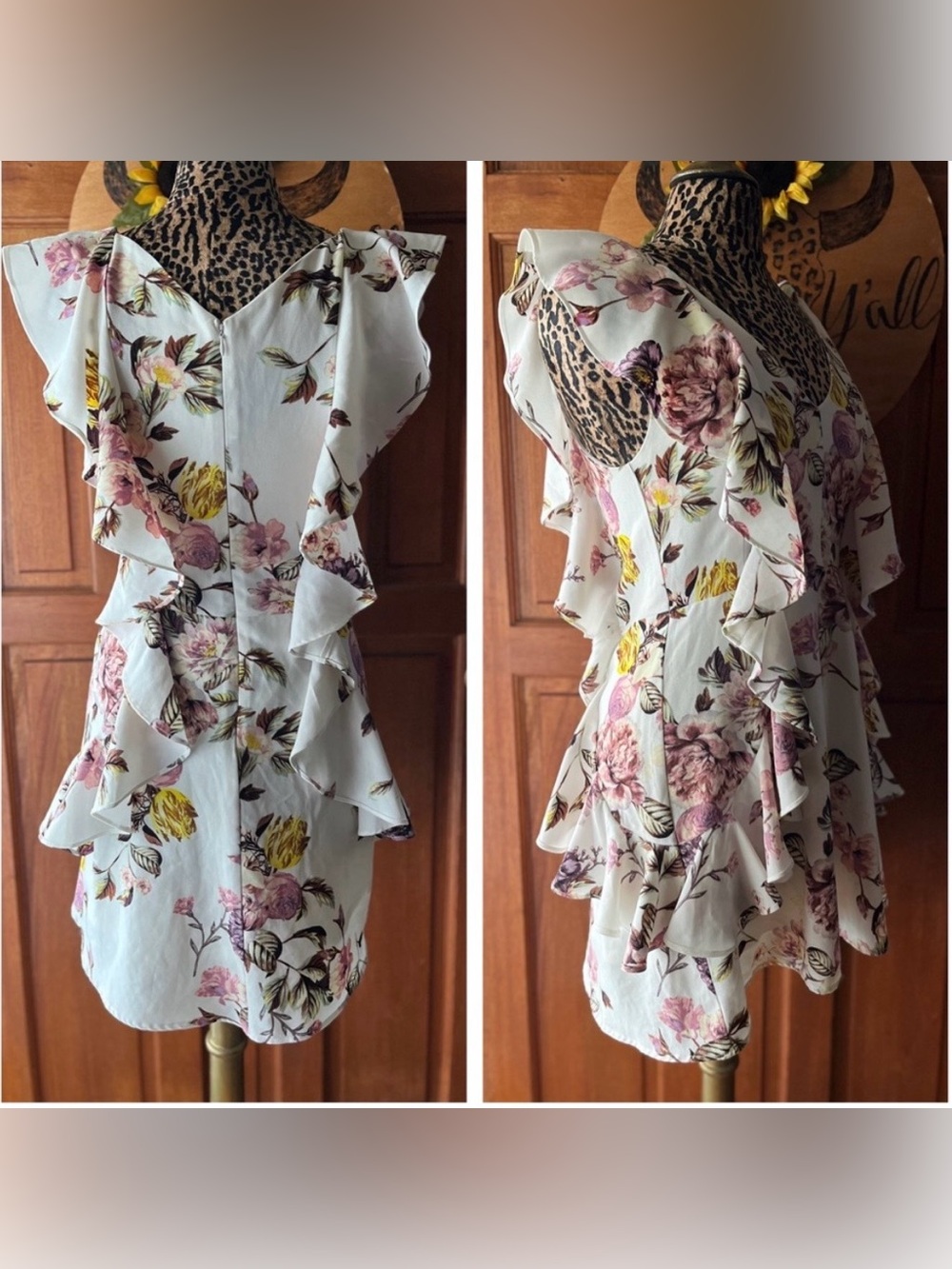 Leith Medium Cream Floral Ruffle Dress with Pink & Yellow Blooms - Picture 4 of 6